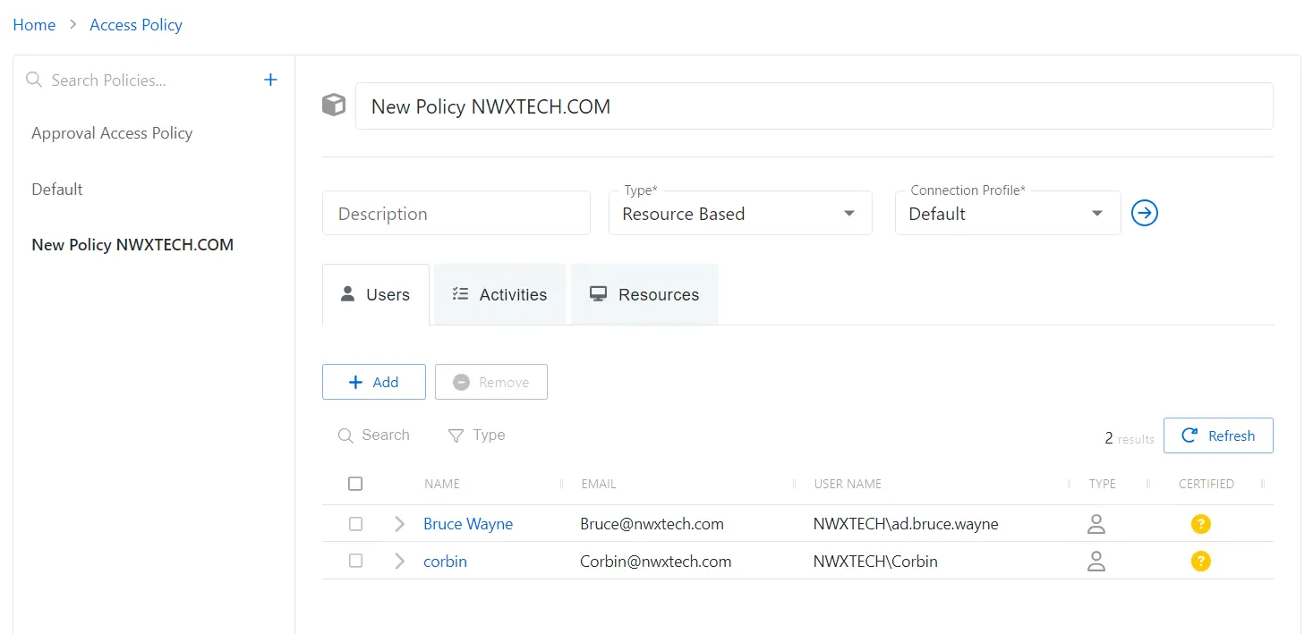 Access Policy Page