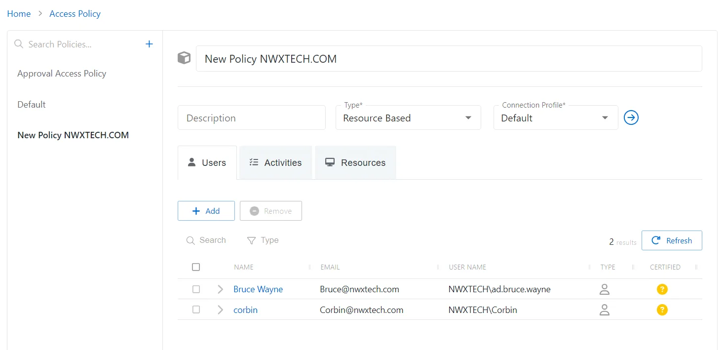 Access Policy Page