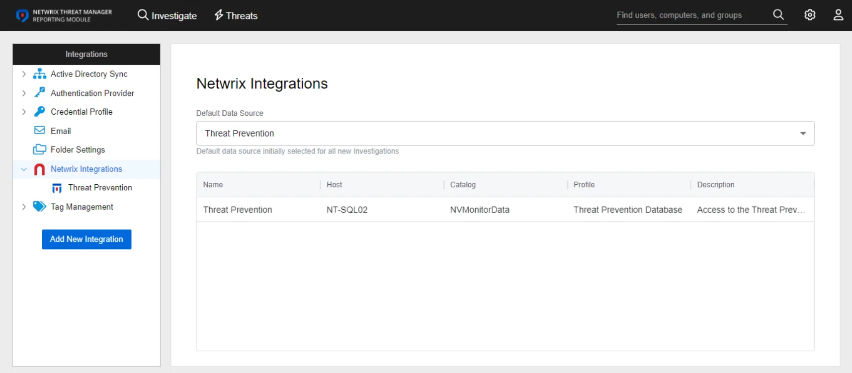 Integrations interface on the Netwrix Integration page