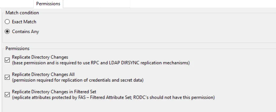 Policy window - Permissions  filter