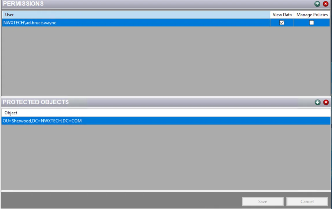 Policy folder - Permissions page