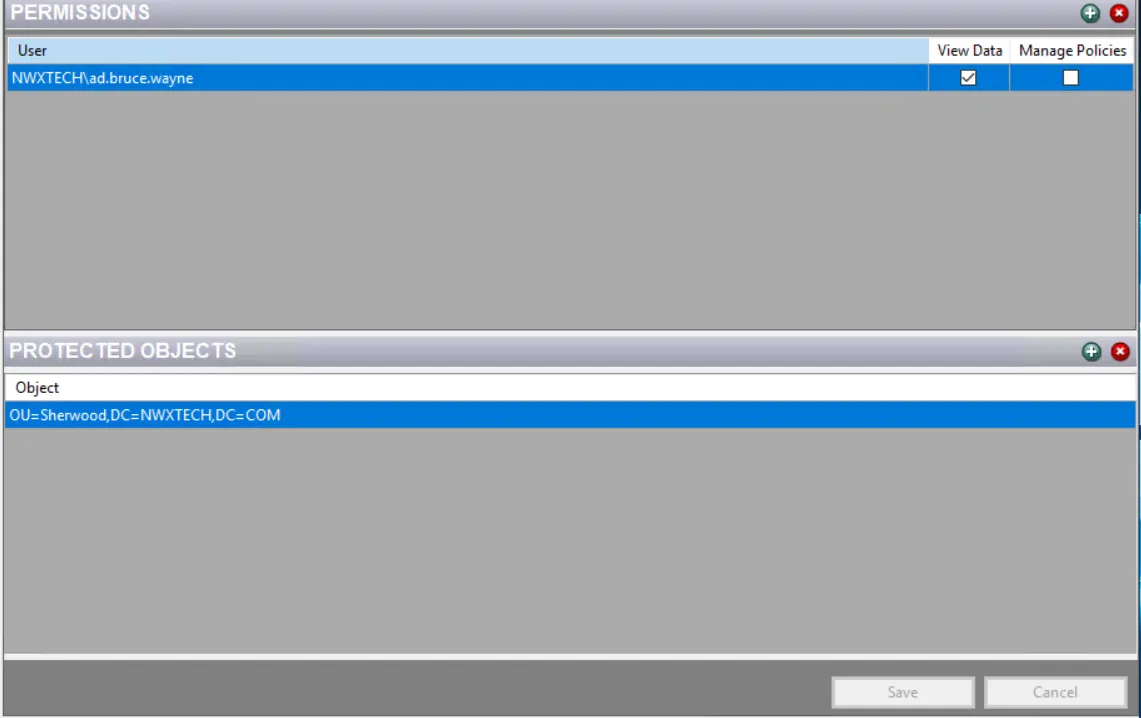 Policy folder - Permissions page