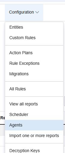 Configuration menu with Agents option highlighted