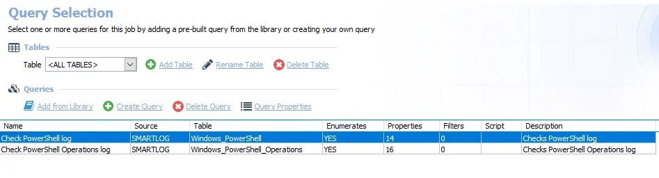 Queries for the SG_PowerShellCommands Job
