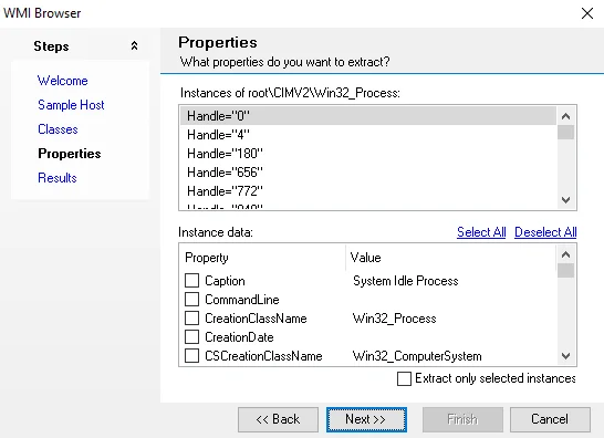 WMI Browser wizard Properties page