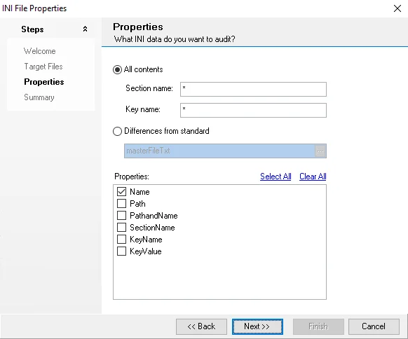 INI File Data Collector Wizard Properties page