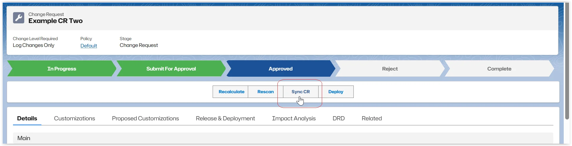 Sync the Change Request