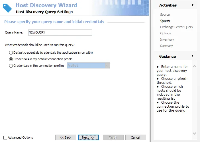 Host Discovery Wizard Query page for AD Exchange