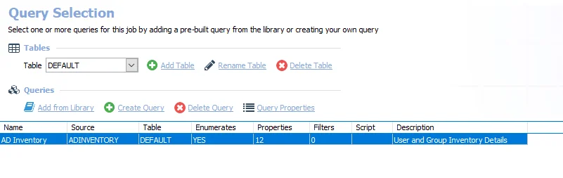 Query Selection page