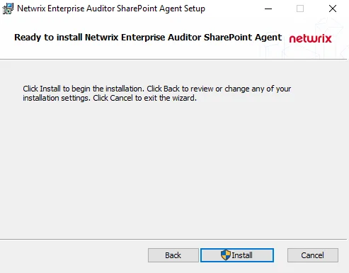 SharePoint Agent Setup Wizard Ready to install page