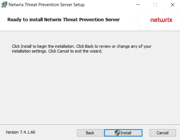 Threat Prevention Server Setup wizard - Ready to Install page