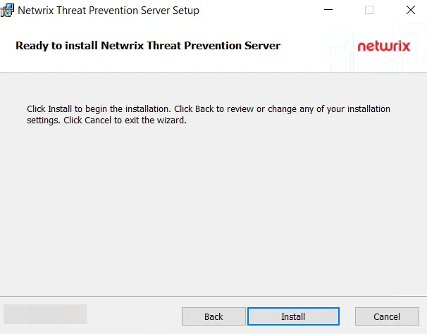 Threat Prevention Server Setup wizard - Ready to Install page