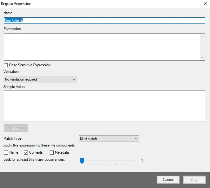 Regular Expression window