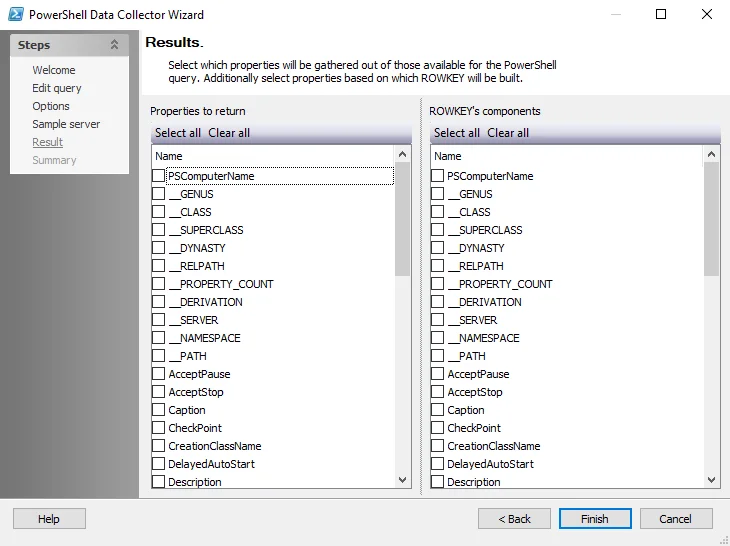 PowerShell Data Collector Wizard Results page