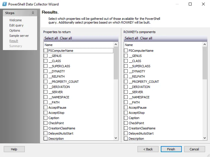 PowerShell Data Collector Wizard Results page