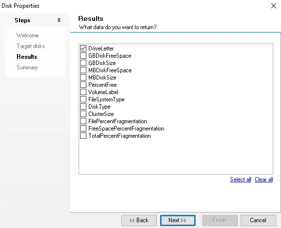 Disk Info wizard Results page