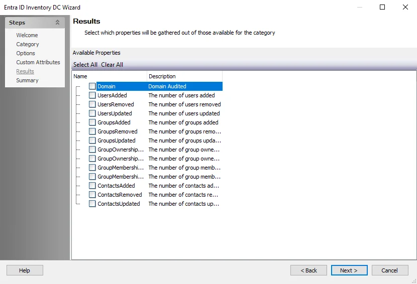 Entra ID Inventory DC Wizard Results page