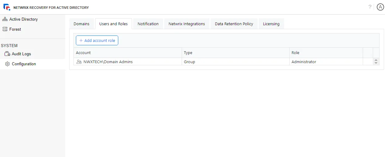 Users and Roles page