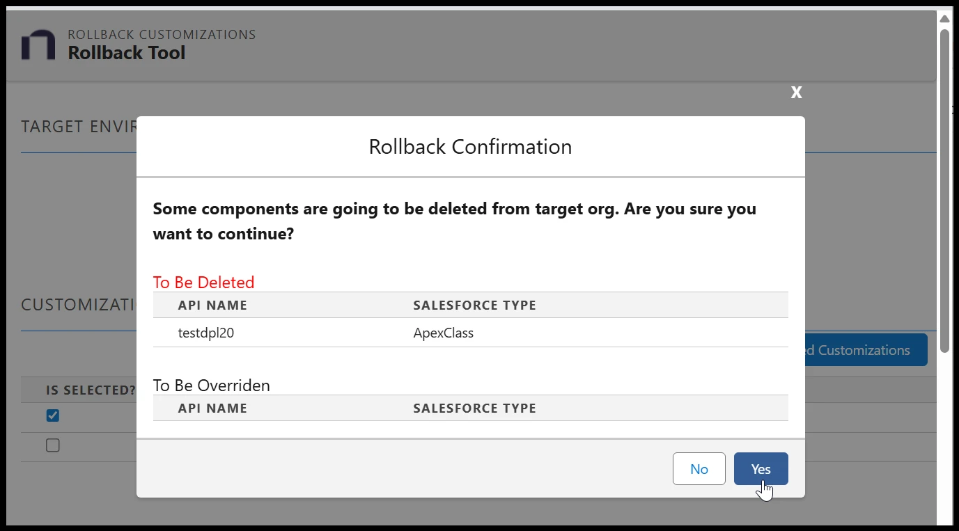 Rollback confirmation