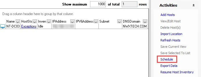 Schedule option on the Activities pane