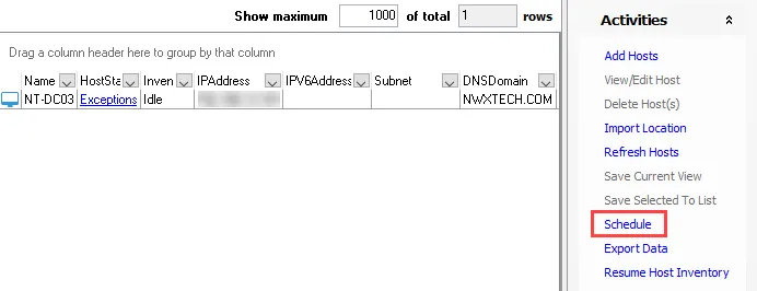 Schedule option on the Activities pane