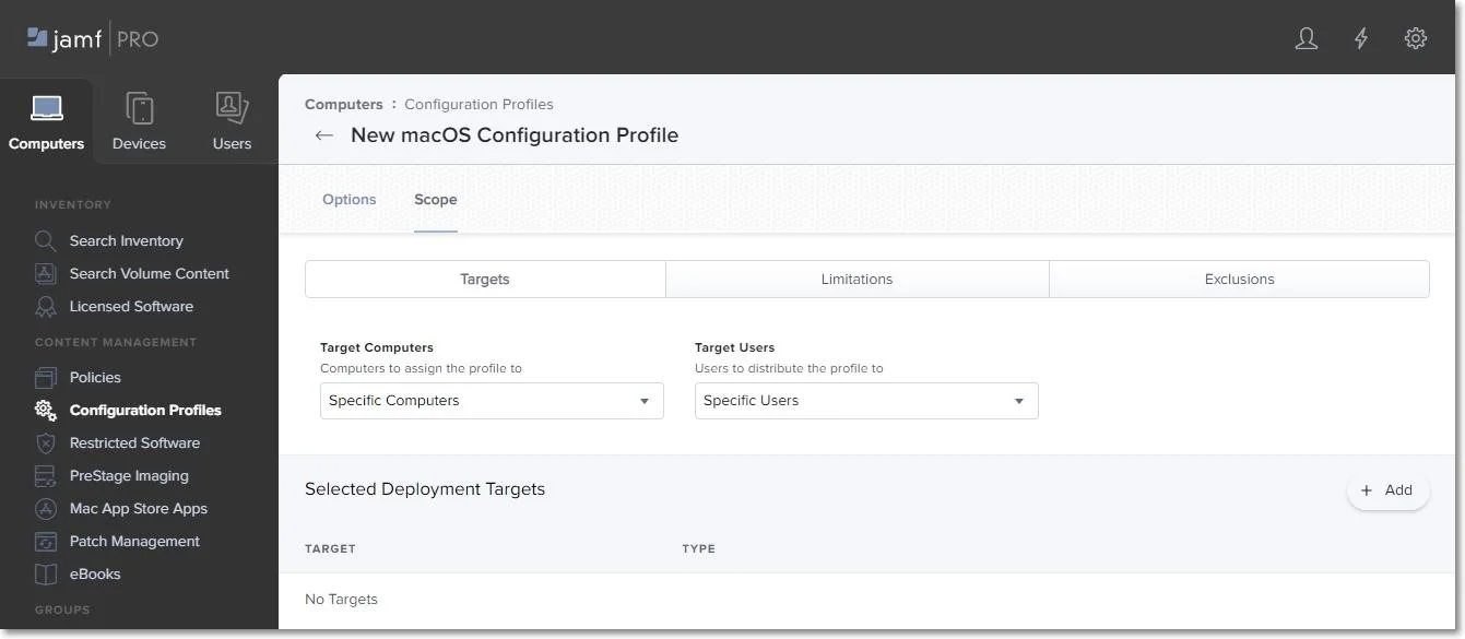 Selecting Devices and Users to deploy to the new profile.