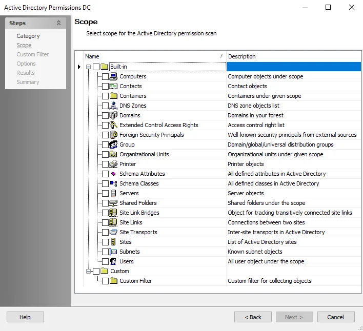ADPermissions Data Collector wizard Scope page