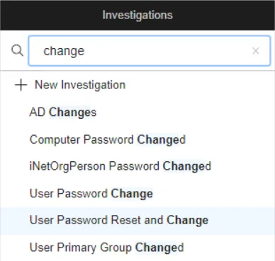 Investigations Search showing matching results