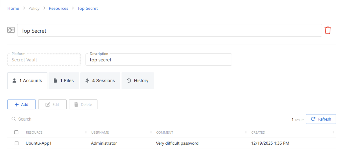 Secrete Vault Details Page