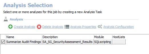 Analysis Tasks for the SG_SecurityAssessment Job