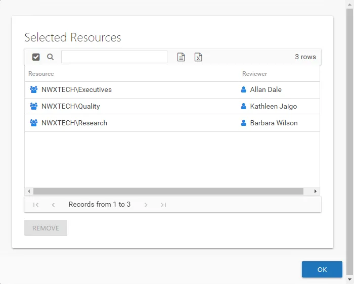 Selected Resources windwo