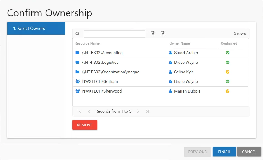 Confirm Ownership wizard showing 1.Select Owners page