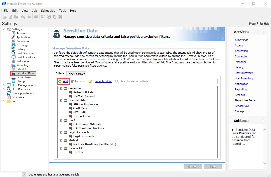 Global Settings Sensitive Data node