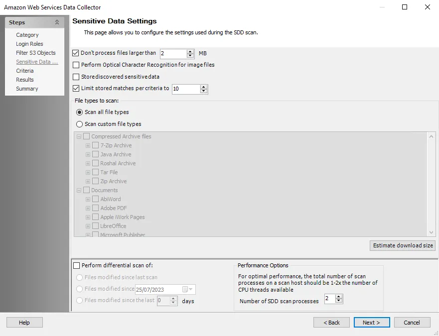 Sensitive Data Settings page