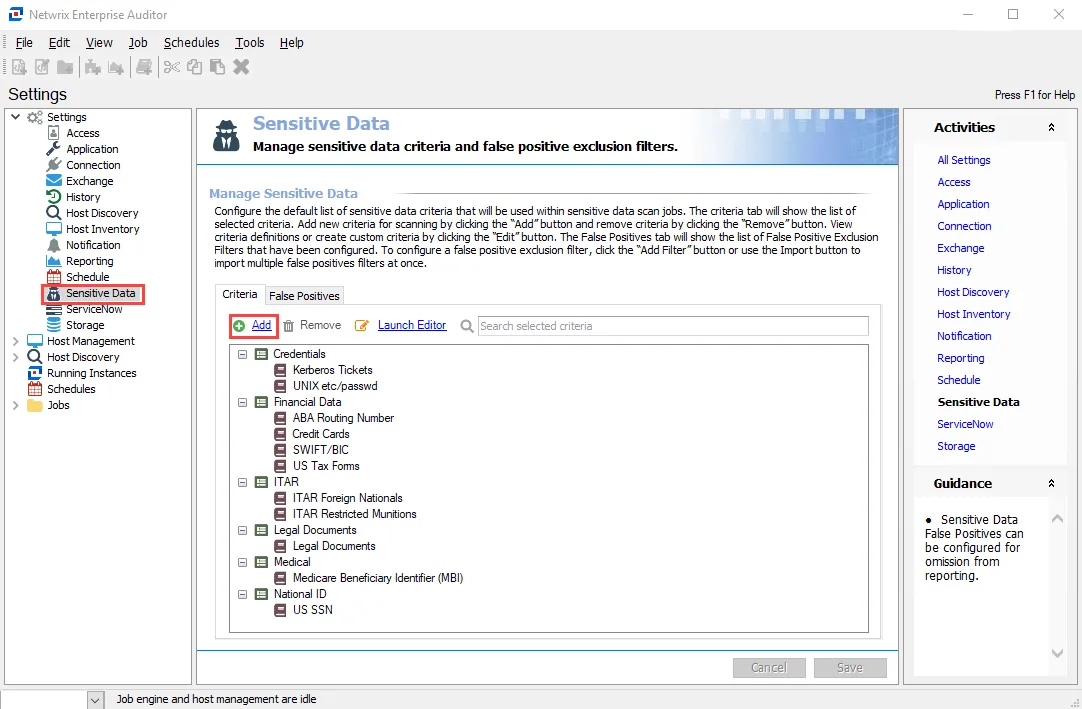 Global Settings Sensitive Data node