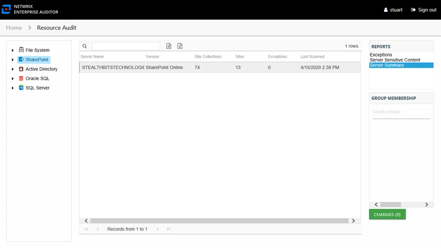 Server Summary report