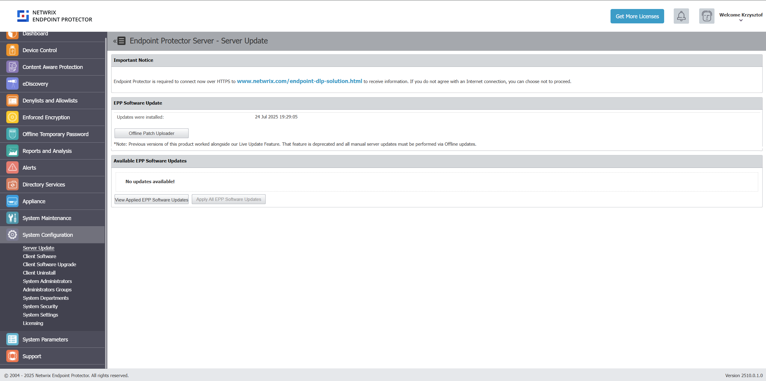 Check and apply the latest security and  Server updates