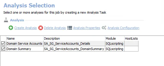 Analysis Tasks for the SG_ServiceAccounts Job