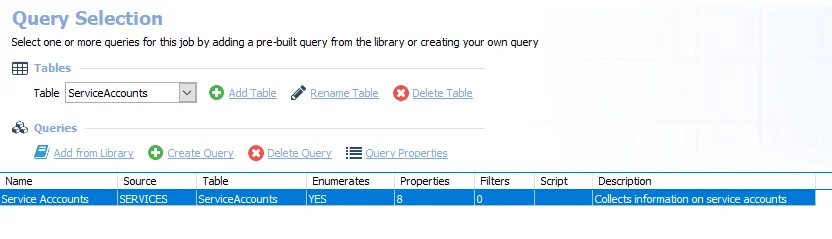 Queries for the SG_ServiceAccounts Job