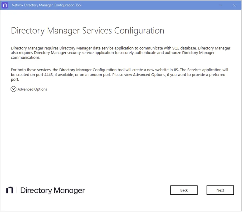 Services Configuration page