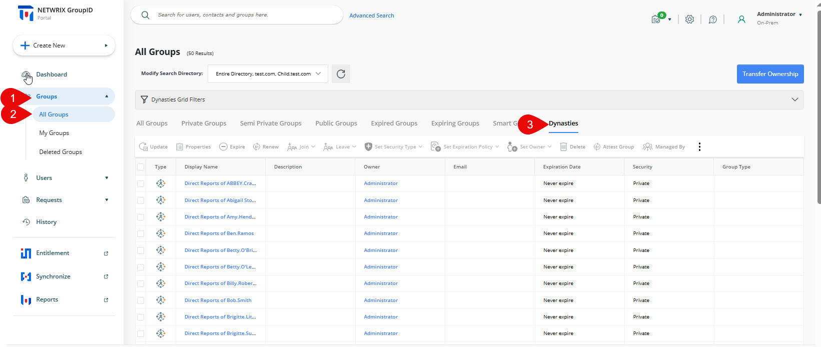 Dynasties section in Directory Manager