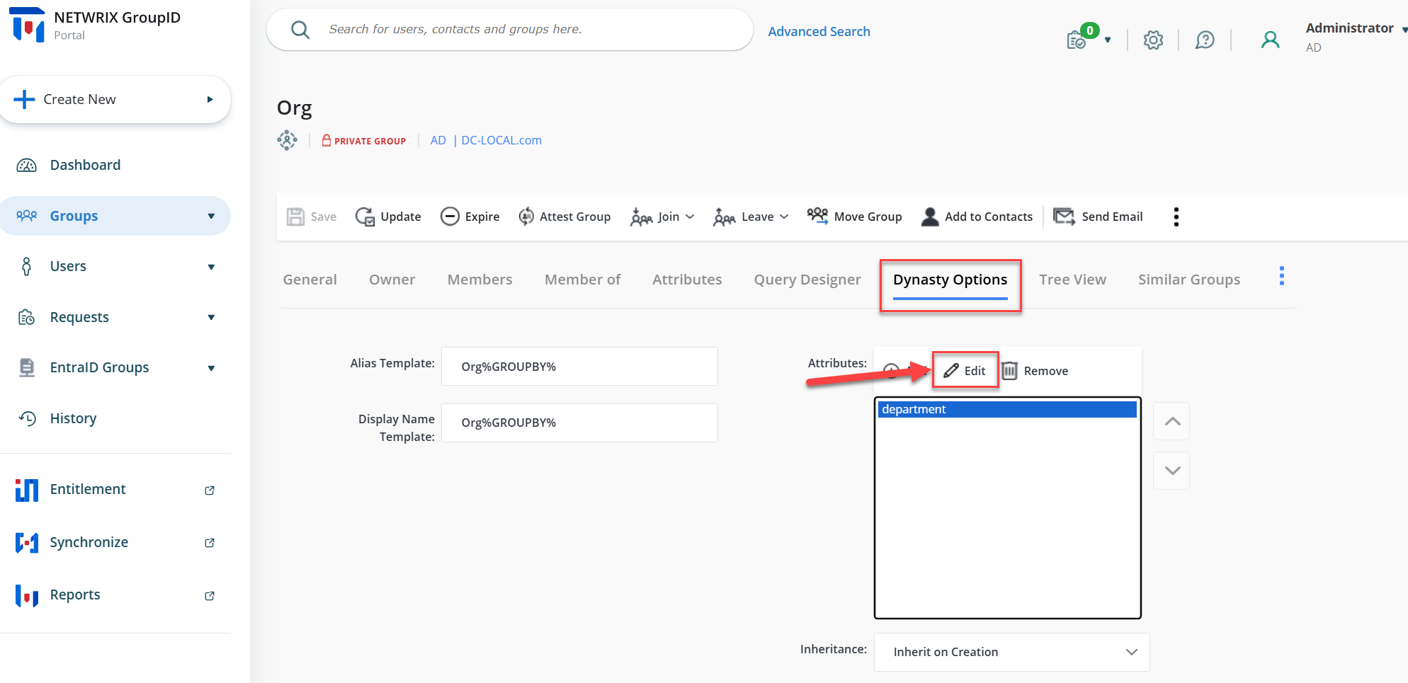 Edit attribute in Dynasty Options