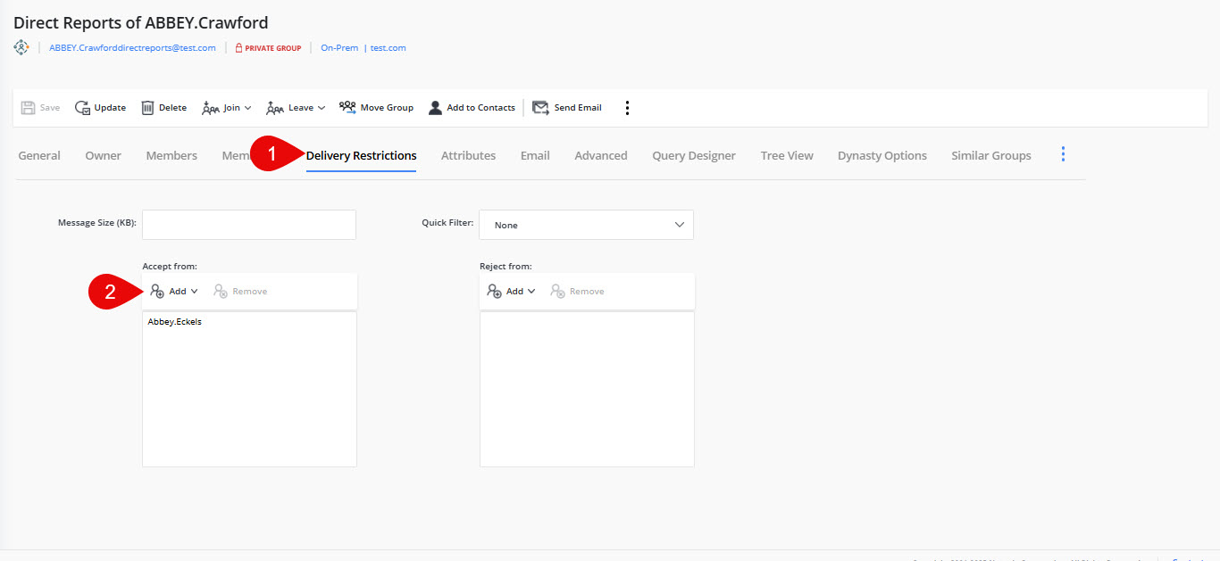 Accept Messages filter in Delivery Restriction tab