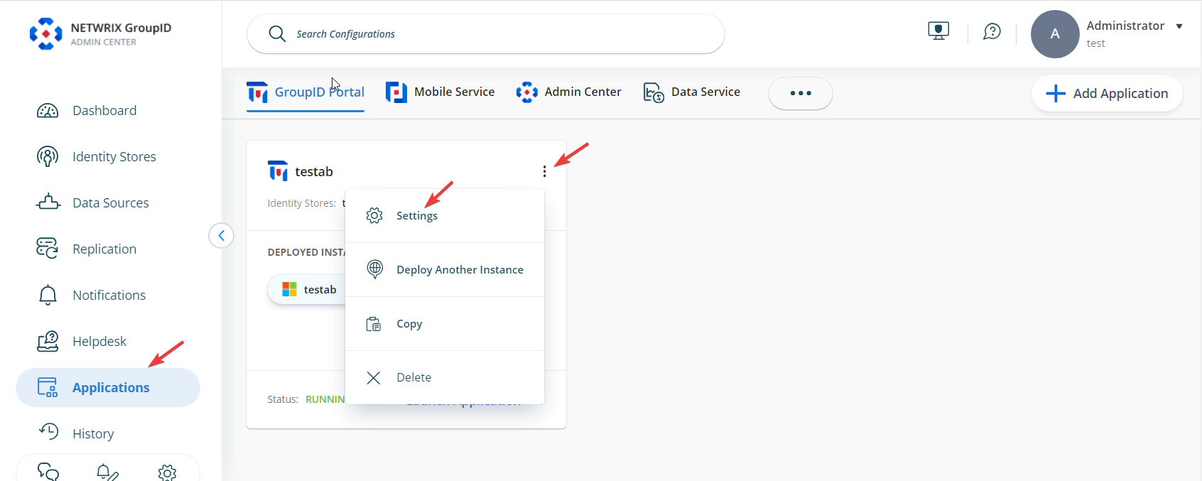 Accessing portal settings in Directory Manager Admin Center