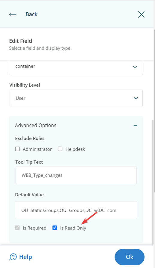 Enforcing default container and disabling selection