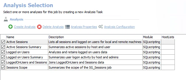 Analysis Tasks for the SG_Sessions Job