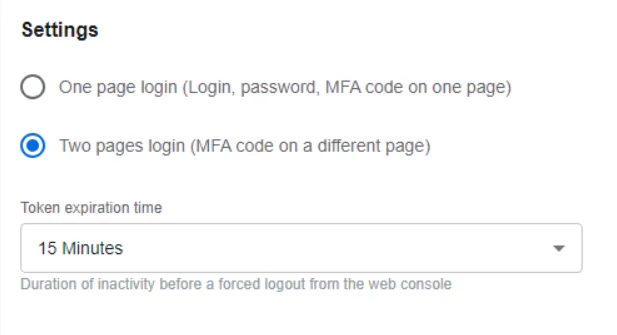 Settings section of the User Access page