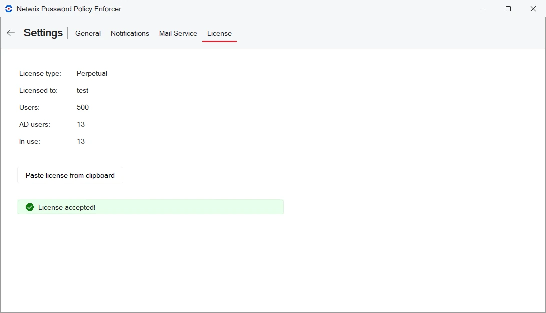 License Settings Tab