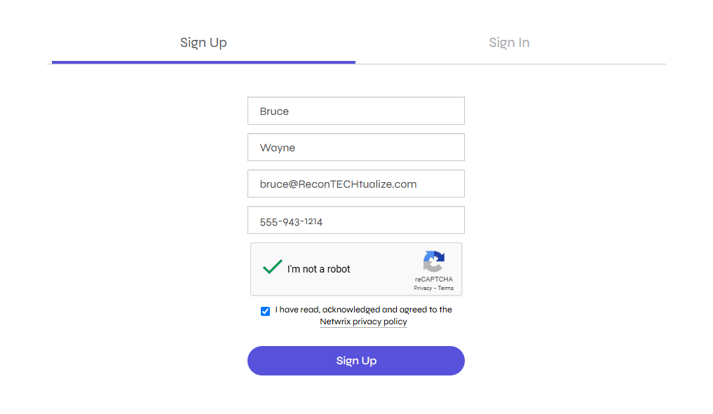 Sign Up Page
