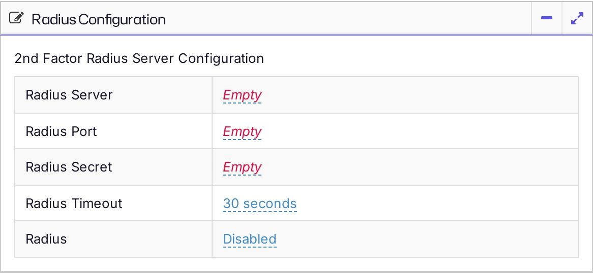 The Radius Configuration panel with its default values